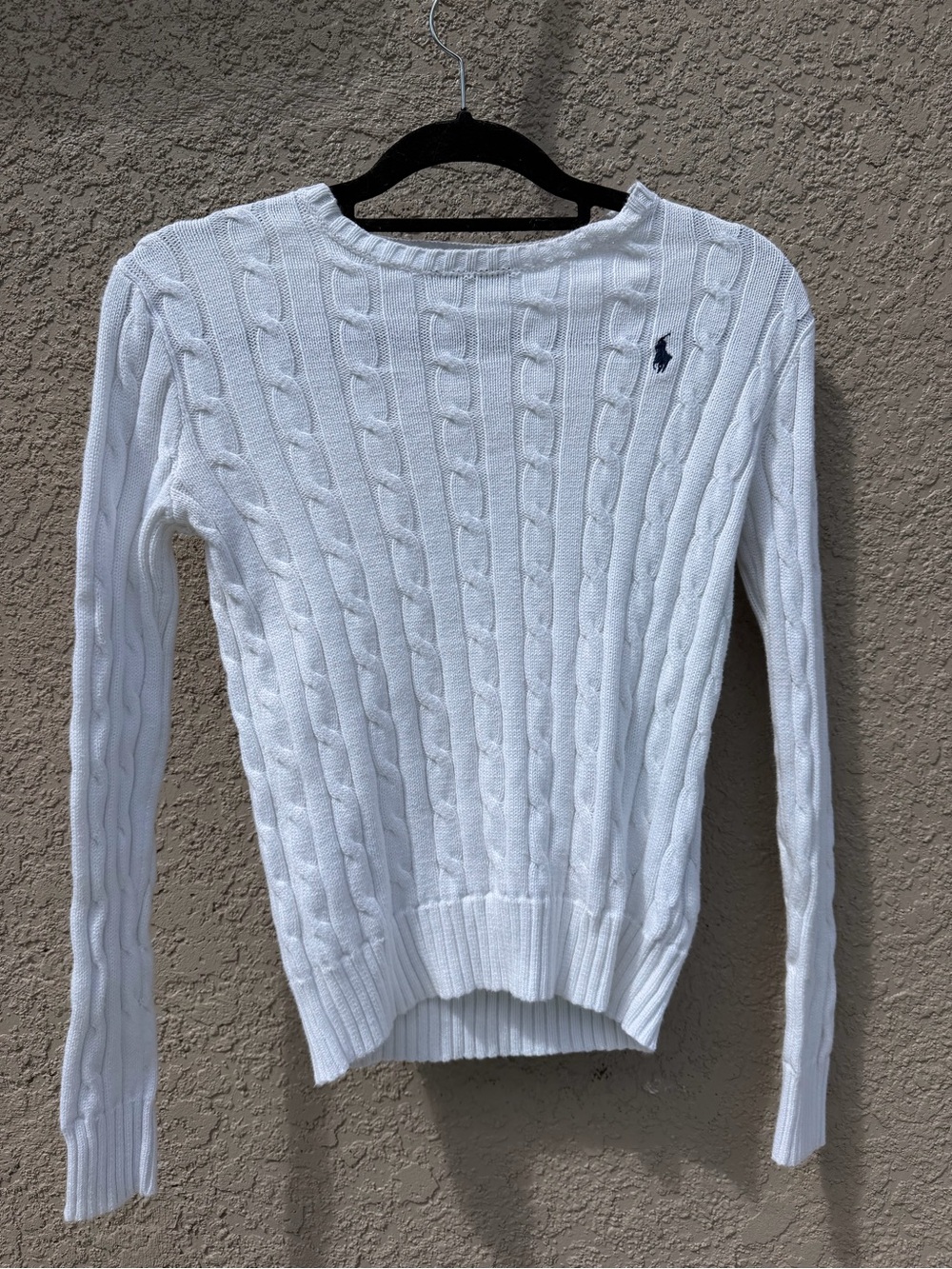 Ralph Lauren White Cable-Knit Crewneck Sweater